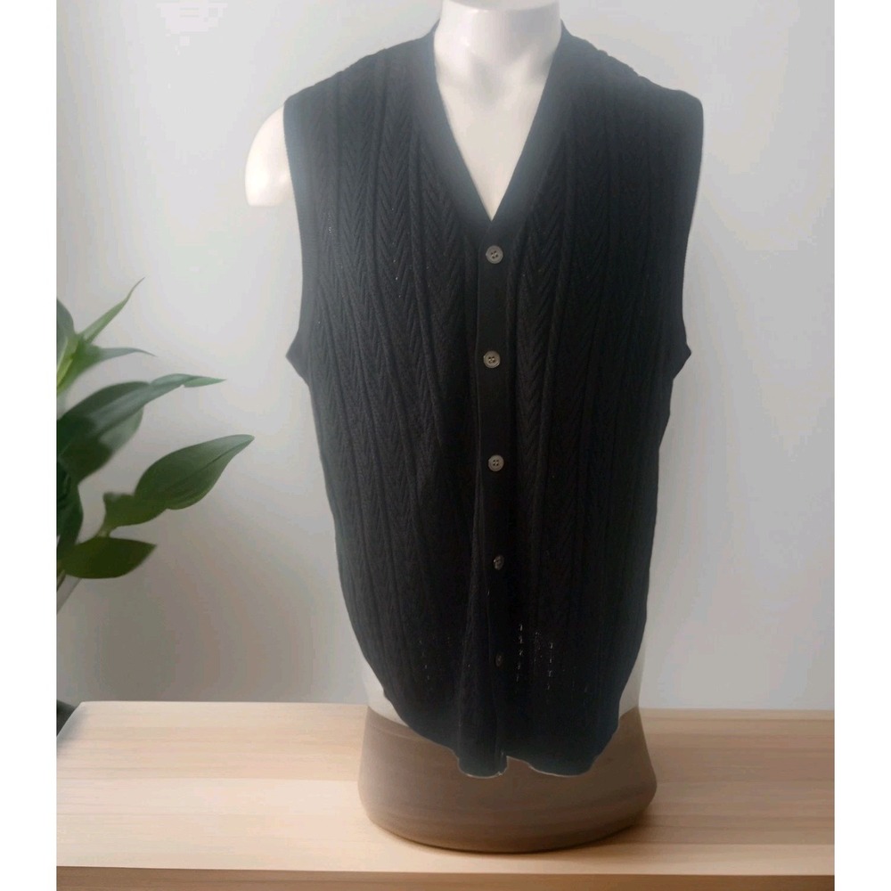 Mark Shale Sweater Vest XL Silk Cable Knit Preppy Black Old Money Quiet Luxury